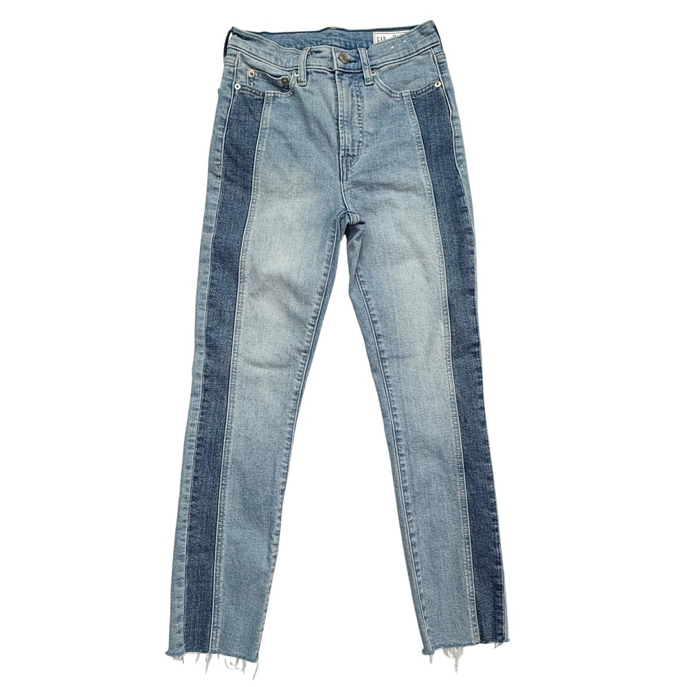Gap Vintage Slim High Rise Jeans‎ Women 25 0R Blue Two Tone Side Stripe Raw Hem